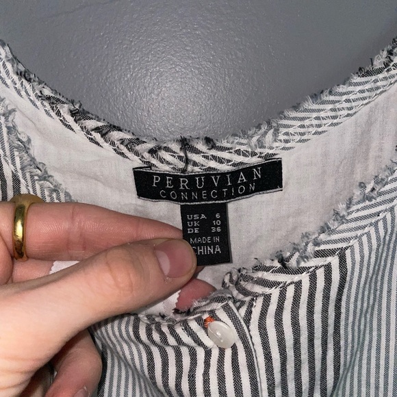 Peruvian Connection Kenda Blue Stripe Button Front Dress Womens Size 6 - Picture 4 of 4